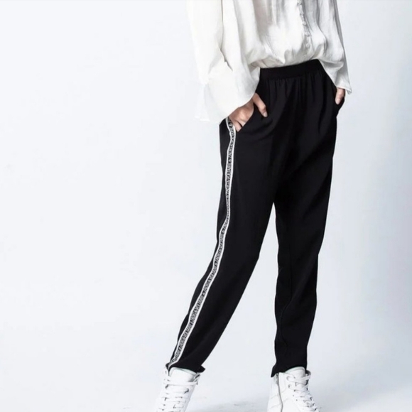 Zadig & Voltaire Pants - Zadig & Voltaire Black Track Pants with White Stripe